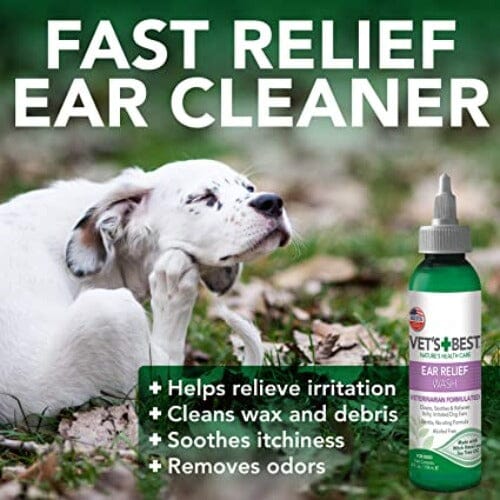 Vet's Best Dog Ear Relief Wash + Dry Combo is part of complete treatment system for raw, itchy, and smelly dog ears.