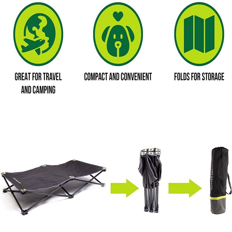Hyper Pet Elevated Pet Bed is excellent for use in home, pet crates, cars, and RVs or when camping or outdoors.