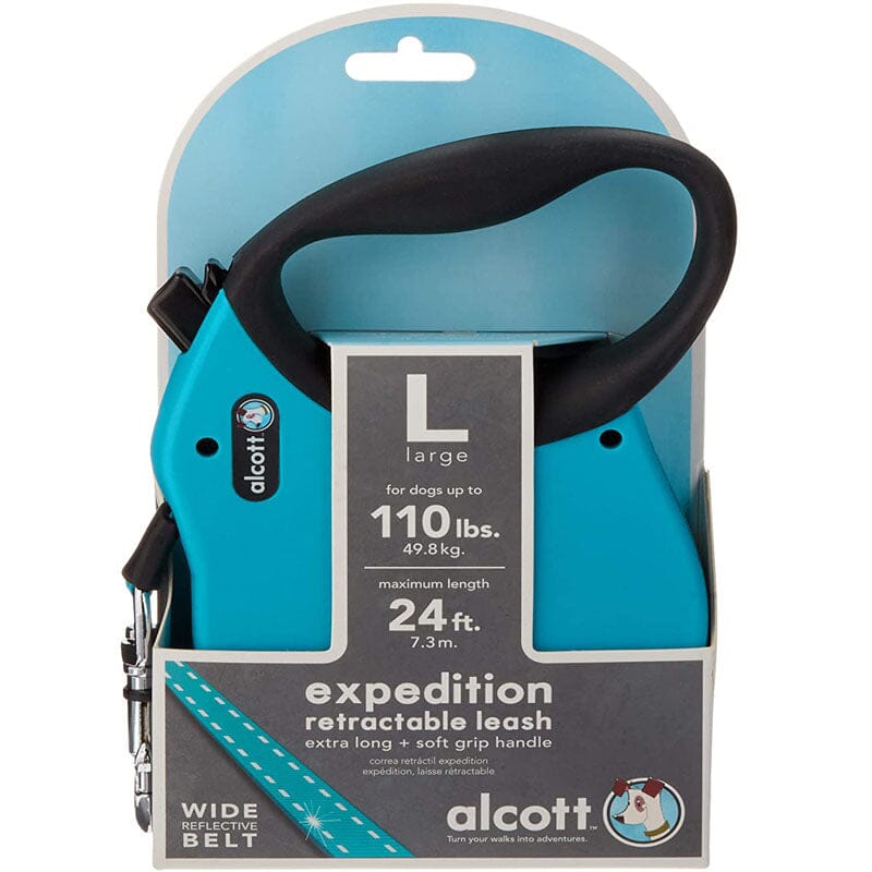 Alcott Expedition Retractable Leash 24 Feet, 7.3 Meter available in black, blue & red colors.