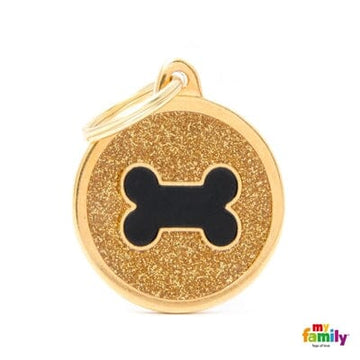 Glitter Gold Bone Centre Dog Name ID Tag