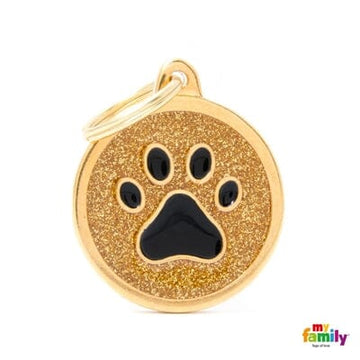 Glitter Gold Paw Centre Dog Name ID Tag