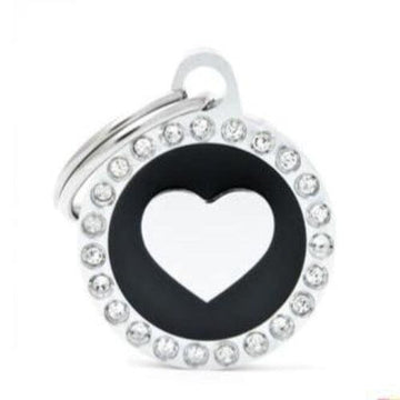 Best Pet Name ID Tag Glam Swarovski Chrome Circle Heart for Dog or Cat available at PawsnCollars.com.