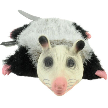 Squeakers inside the Head and Tail of Hyper Pet Real Skinz Opossum Plush Dog Toy to stimulate your pup's interest.