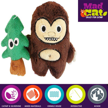 Mad Cat Sassy Sasquatch Catnip & silvervine Toys plush exterior conceals crinkly inside, invite your cat to bat & pounce.
