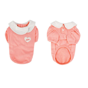 Two pink dog t-shirts with white collars for small dogs