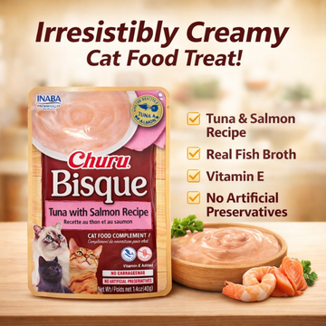 Inaba Churu Bisque for Cats, Creamy Tuna With Salmon Garnish with Vitamin E- 40 g