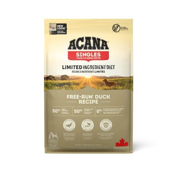 Acana Singles Free-Run Duck Recipe dog food package 