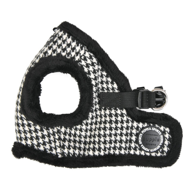 Houndstooth patterned dog harness with black trim 