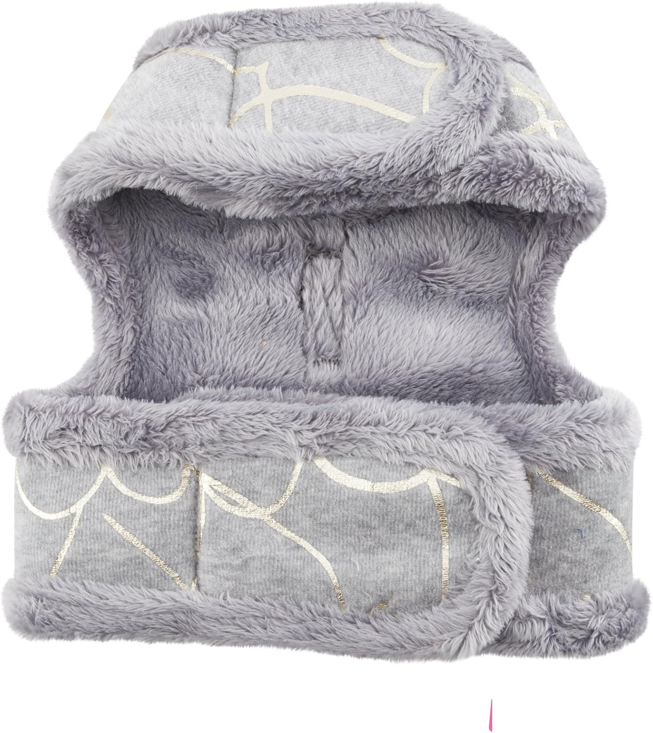 Gray fleece hood with star patterns on a white background