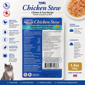 INABA Chicken Stew Chicken & Tuna Recipe Wet Cat Food, 40g | High Moisture, Grain-Free Cat Treat