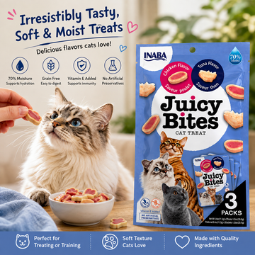 INABA Juicy Bites Cat Treat – Chicken & Tuna Flavor, Soft Moist Dual Texture Treats, Grain-Free, 3 x 11.3g (33.9g)
