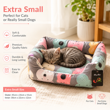 Pets Extra Small Pet Bed for Cats & Tiny Dogs | Ultra Soft Washable Cushion Bed | Cozy Puppy & Kitten Bed | 19 x 15 in (Outer), Grey Bear Print