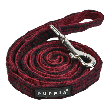 Red and black checkered dog leash with silver clip on a white background, featuring the Puppia brand.