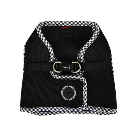 Puppia Black dog chest harness with checkered trim 
