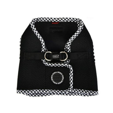 Puppia Black dog chest harness with checkered trim 