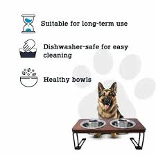 Pet feeding station with two bowls, suitable for long-term use, dishwasher-safe, and healthy for pets.
