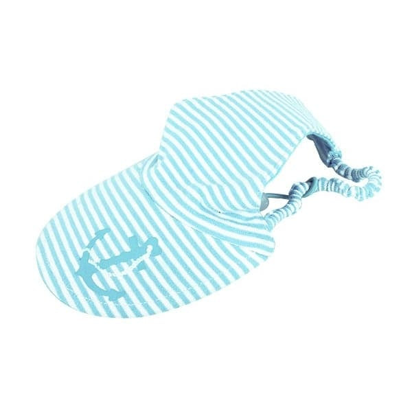 Blue and white striped dog cap on a white background