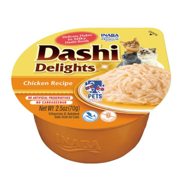 Inaba Dashi Delights chicken recipe cat food container on a white background