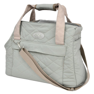 Quilted pet carrier with beige straps 