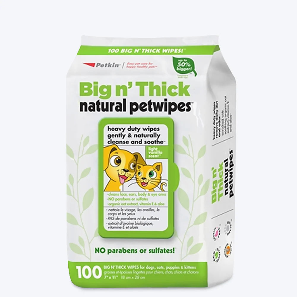Petkin Big n' Thick Natural Pet Wipes For Dogs & Cats