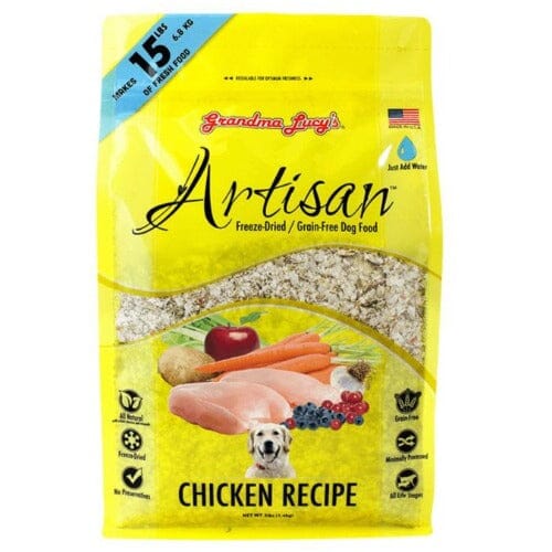 Grandma Lucy's Artisan Chicken Dog food with 3 lb (1.36 Kg) Bag can make 15 lb (7 kg) fresh Food.