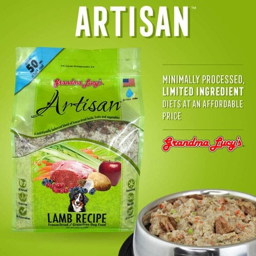 Grandma Lucy's Artisan Lamb Food is all natural recipe, no fillers, GMO’s or preservatives to keep your dog happy & healthy.