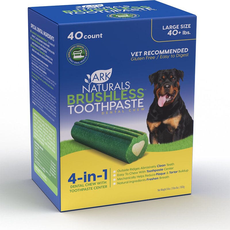 Ark Naturals Brushless Toothpaste Dental Chews specifically formulated for Large breed dogs weigh over 40 lbs - 18 Kgs.