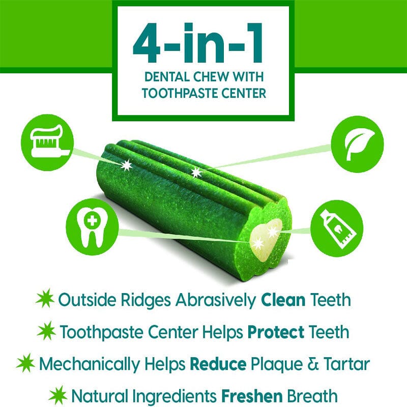 Ark Naturals Brushless Dental Chews Medium Breed 4 benefits in 1 chew: cleans teeth, removes plaque, tartar, freshens breath.