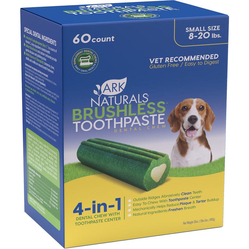 Ark Naturals Brushless Toothpaste Dental Chews value pack is ideal for Small Breeds or small sized dogs. 