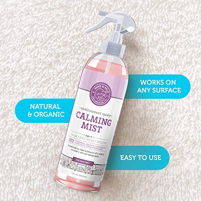 Paws & Pals Calming Mist Spray  works on any surface, easy to use, natural aroma & gives relaxation to pets.