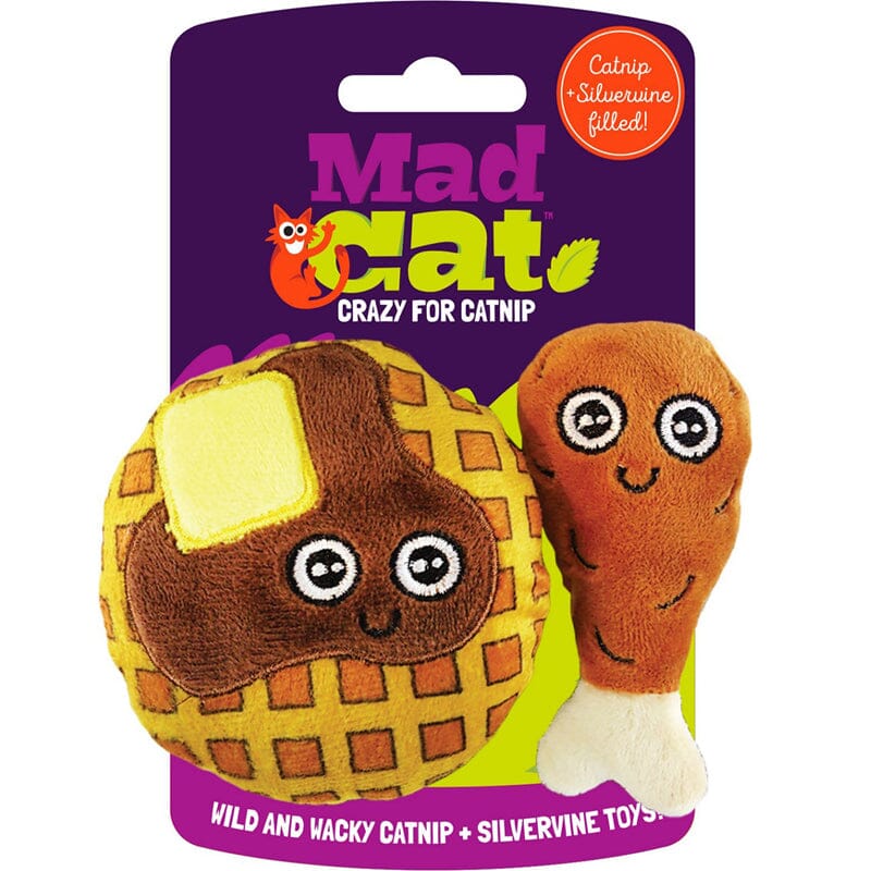  Designed to put a smile on your face set comes with 2 unique toys - Mad Cat Chicken And Waffles.
