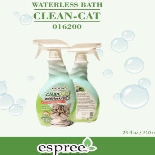Espree Clean-Cat waterless bath removes excess oil, dirt, odor and stains. Great for face and paws. 
