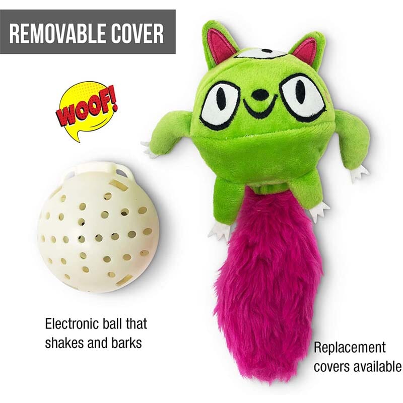 On/Off button on Hyper Pet Doggie Pal-Monster dog toy is located on top of the plastic ball. Press it to turn the ball on.