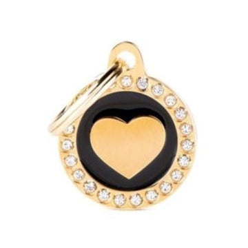 Glam Swarovski Gold "Heart Black Circle" Pet Name ID Tags look fabulous to your loving pets. Shop Online at PawsnCollars.com.