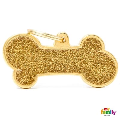 Glitter Gold Bone Dog Name ID Tag
