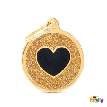 Glitter Gold Heart Centre Dog Name ID Tag