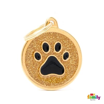 Glitter Gold Paw Centre Dog Name Tag - Dog Tags