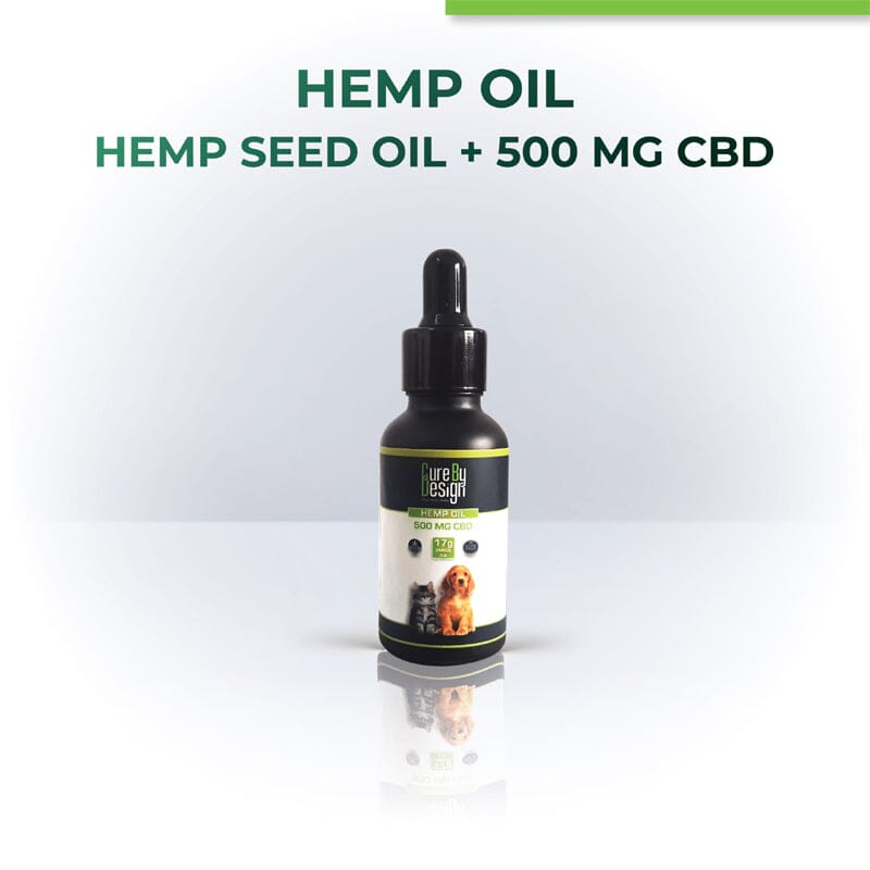 Cure by Design Hemp Oil for Pets is a mixture of Pure Hemp Seed Oil + 500mg Cannabidiol (CBD).