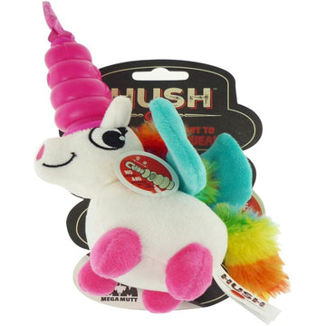 Mega Mutt Hush Plush Large Unicorn Dog Toy features soft plush, durable TPR squeaker with magical superpower.