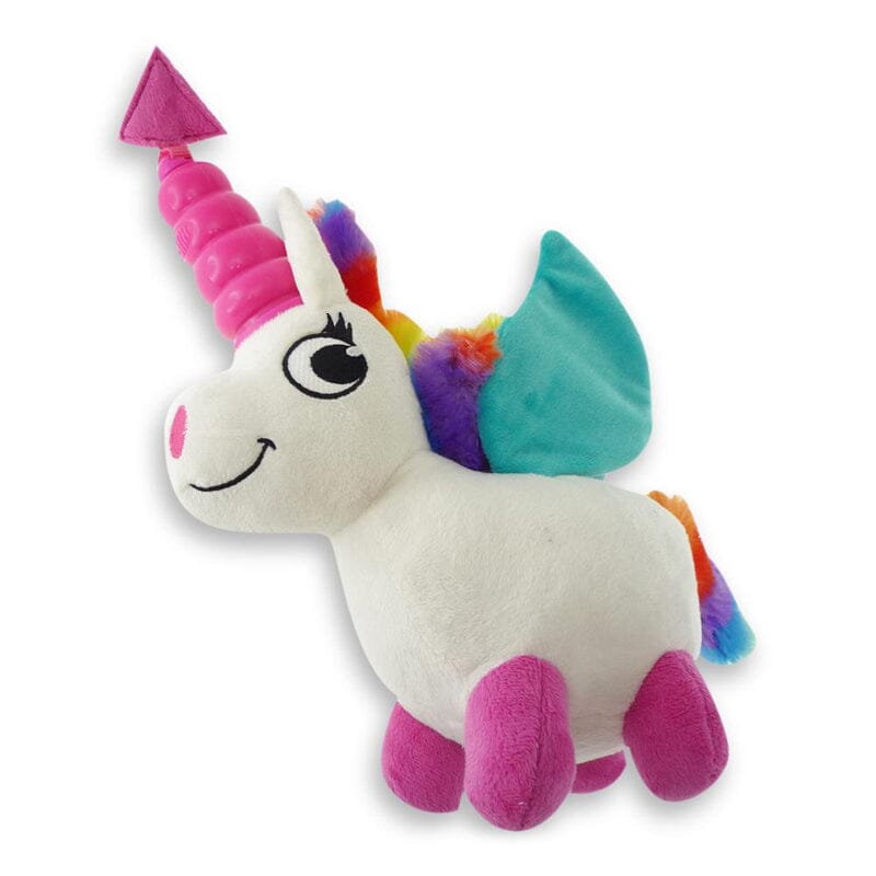 This unicorn's horn is truly magical! Dog will be entertained at play time with this Mega Mutt Hush Plush Large Unicorn Toy. 