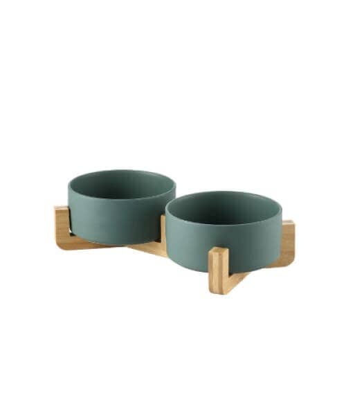 Japanese Raised Feeding Double Bowls For Cats & Dogs - Green / Large - Comfort Supplies