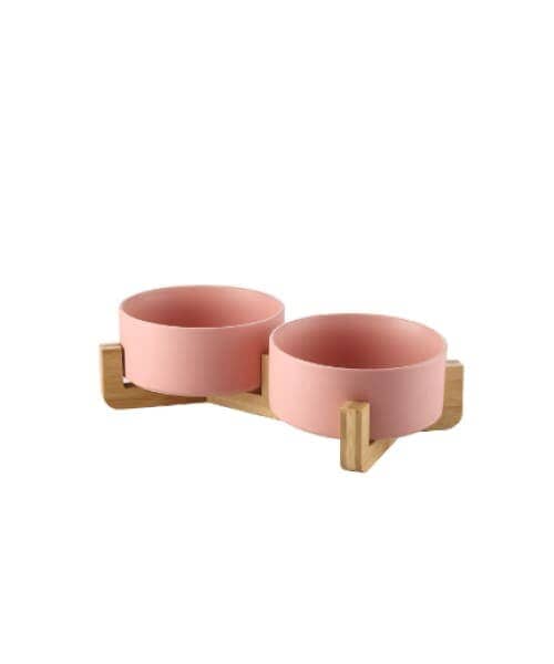 Japanese Raised Feeding Double Bowls For Cats & Dogs - Pink / Large - Comfort Supplies
