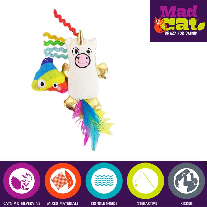 Mad Cat Mewnicorn & Rainbow Poop Catnip Cat Toy soft, Crinkle material inside for added fun when chewing or biting.