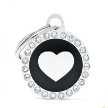 Best Pet Name ID Tag Glam Swarovski Chrome Circle Heart for Dog or Cat available at PawsnCollars.com. 