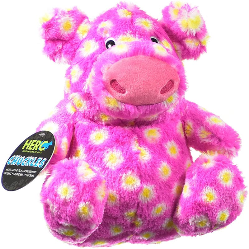 Hero Chuckles 2.0 Pig plush dog toy is a new fun and funky, colorful, soft, cozy & having Hero's patented Chatterbox