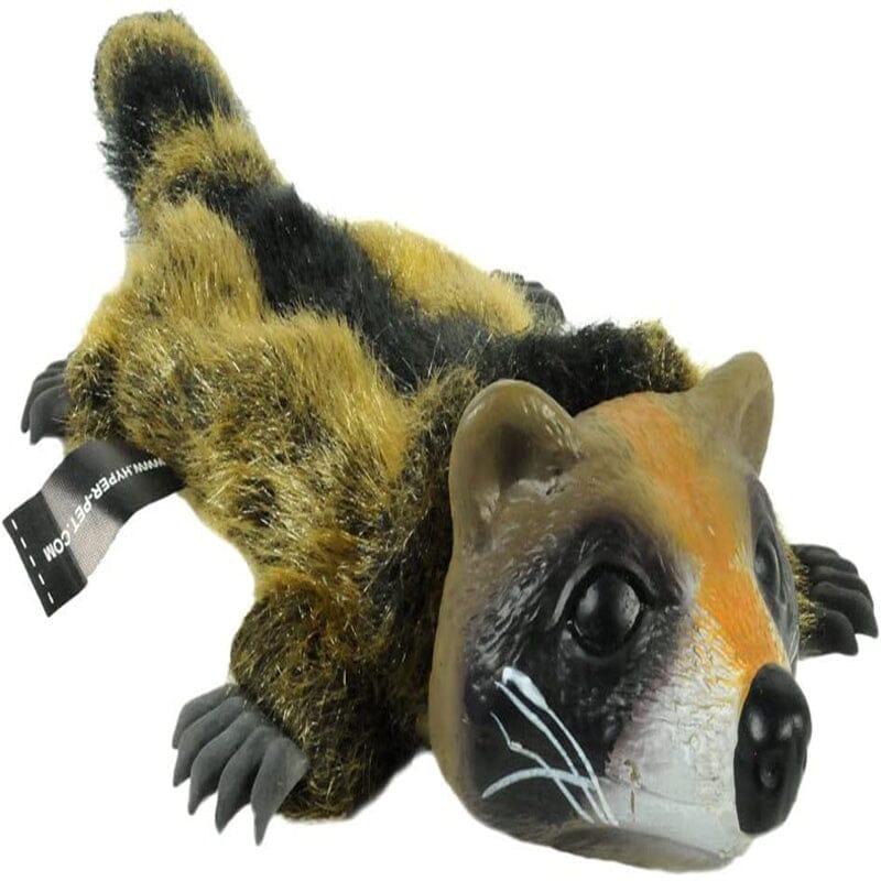 Hyper Pet Real Skinz Plush Raccoon plush dog toy has variety of surfaces for pet to discover.