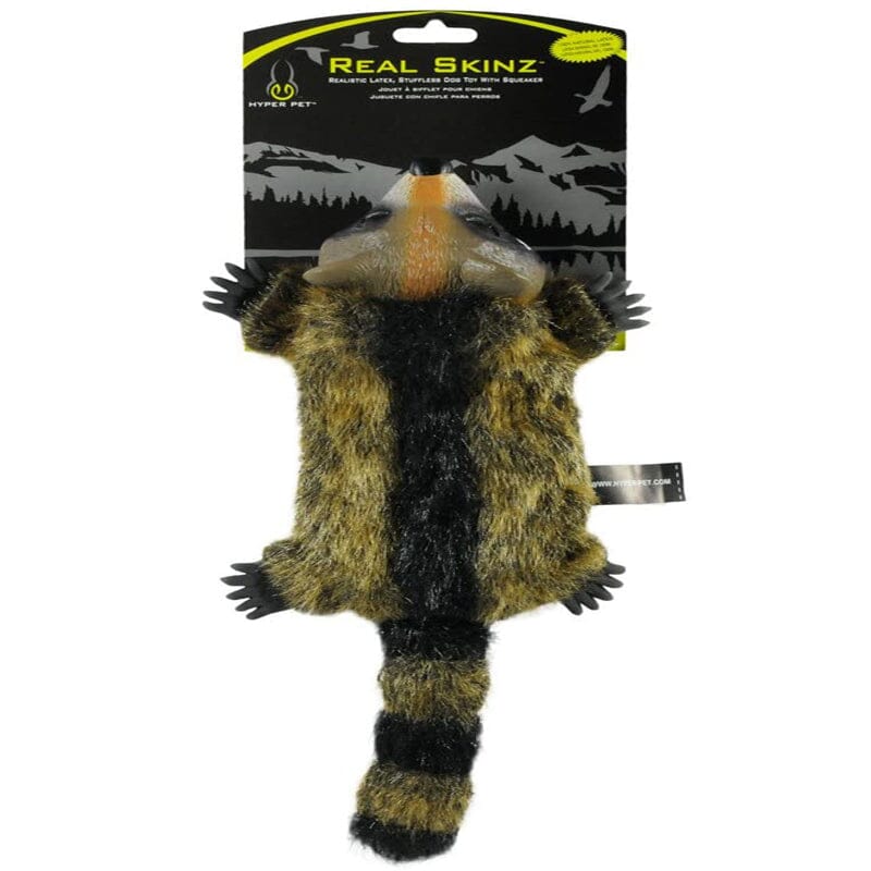 Hyper Pet Real Skinz Plush Raccoon Stuffless Dog Toy won't leave a mess around the house.