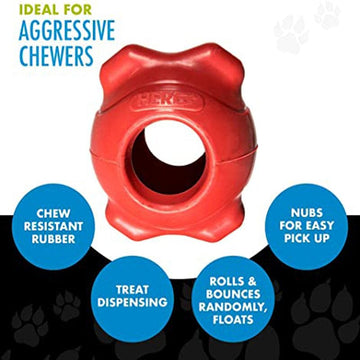 HERO DuraMax Bone Ball Dog toys with chew resistant natural rubber, ideal for aggressive chewers. Nubs for easy pick up.