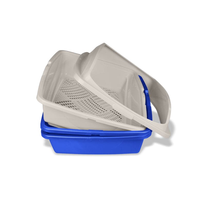 Framed Van Ness Sifting Cat Litter Pan provides added height, reducing litter spills and holding cat pan liners securely in place.