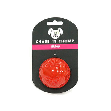 Small LED Ball Dog Toy By Chase 'N Chomp Squeaks, floats, and lights up for fun interactive play and chase.